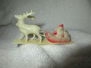 Antique Celluloid Santa,  Sleigh & Reindeer Christmas Set Holiday Decorations