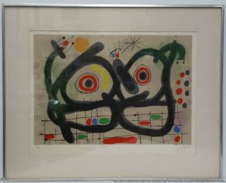 Vintage 1967 Joan Miro Lezard Plumes Dor Signed Lithograph Mourlot Ap