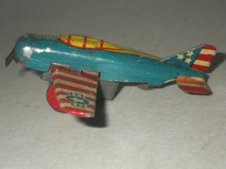 Vintage Red White & Blue Tin Litho Friction US Air Force Plane Toy - Japan 2
