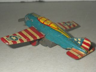 Vintage Red White & Blue Tin Litho Friction US Air Force Plane Toy - Japan 3
