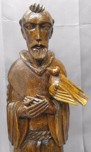 Old Vintage Hand Carved Wooden Saint Francis Of Assisi Statue Wood Carving