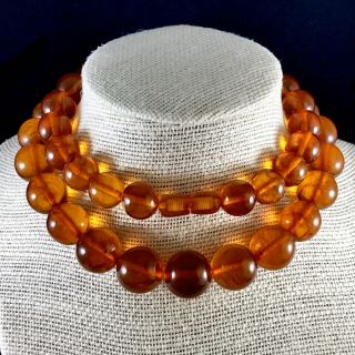 Vintage Baltic Dark Honey Amber Round Beads Necklace 27” Russian Amber 77,  4 Gm.