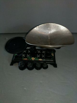 Vintage Salesman Sample Or Toy Cast Iron Mini Scale With Weights Decorative