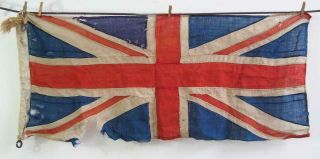 Fine Vintage Battle Scarred Sewn Panel Stitched Hessian Cotton Union Jack Flag B
