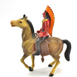Vintage 1950s? Native American Indian Riding Horse Plastic Toy Figure
