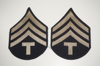 Technician 4th Grade Sergeant Rank Chevrons Woven Patches Wwii Us Army P0610