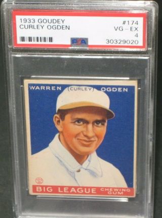 1933 Goudey Curly Ogden Baseball Card 174 Psa 4 Vg - Ex Antique Montreal Royals