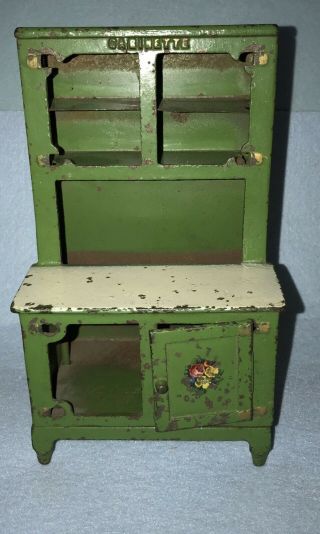 Hubley Cabinette,  Green Cast Iron 9 " Toy Kitchen