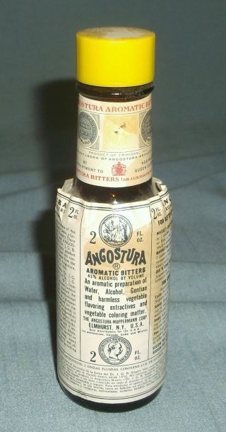 Vintage Angostura Aromatic Bitters Bottle 2 Oz.  W/ Label & Contents Decor