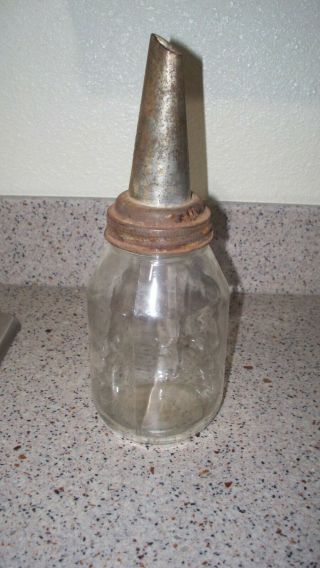 Vintage The Master Mfg.  Duraglass Motor Oil 1quart Glass Bottle With Spout 1926