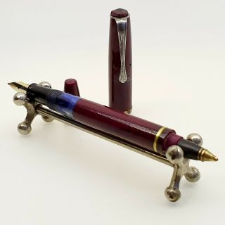 Burgundy Fountain Pen Ballpoint Pen Combo Piston Vintage 1950 