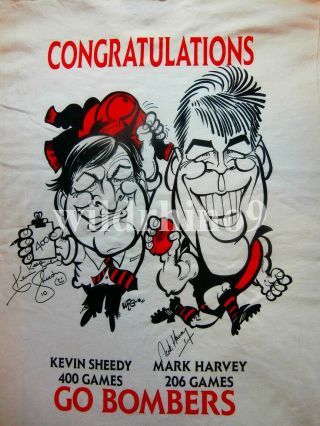 Kevin Sheedy Mark Harvey 1997 Vintage Essendon Bombers Weg Caricature T - Shirt Xl