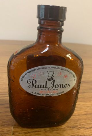 Vintage Embossed John Paul Jones 1/2 Pint Whiskey Flask Amber Brown Bottle