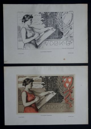 Emil Orlik 2 Orig 1897 Lithographs Affiches Etrangères Austria Writing Symbolism