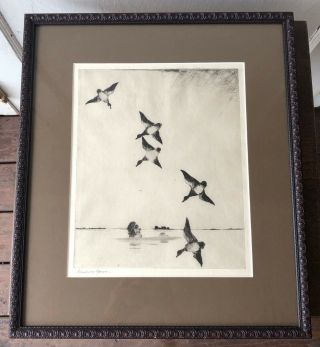 Frank Benson Framed,  Signed Sporting Art Drypoint Etching - On Swift Wings,  1927