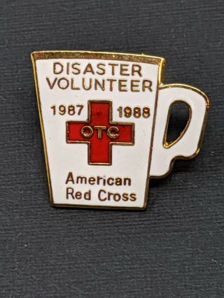 Vintage American Red Cross Pin Otc 1987 1988 Disaster Volunteer Coffee Cup