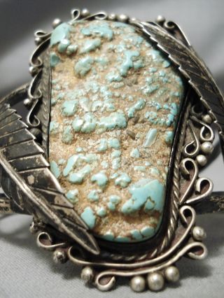 One Of Best Vintage Navajo Royston Turquoise Sterling Silver Leaf Bracelet Old