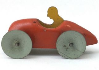 Vintage Metal Car Race Car Toy With Man Inside Graphic Colorful Collectible Tin?