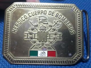 100 Mexican Firefighter Uniform Brass Belt Buckle Mexico Bomberos Flag