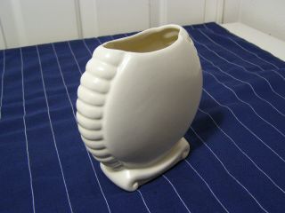 Vintage Ivory Catalina Island pottery Scroll Foot vase 603 3