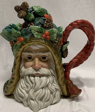 Fitz And Floyd Holiday Pine Santa Teapot - Retired - Christmas - Vintage Euc