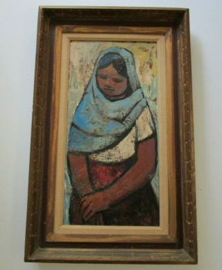 Jack Dudley Oil Painting Vintage 1960 Mexican Or Indian Modernist Portrait
