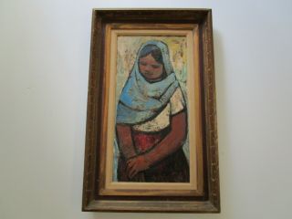 JACK DUDLEY OIL PAINTING VINTAGE 1960 MEXICAN OR INDIAN MODERNIST PORTRAIT 2