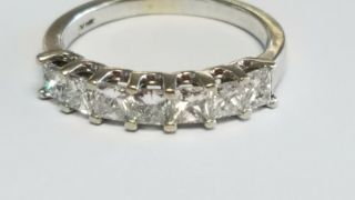 Vintage 14k White Gold 1.  40ct Natural Diamonds Wedding Band Size 6 Princess Cut
