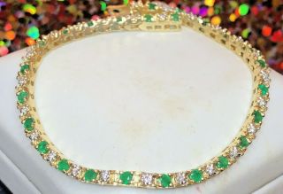 Vintage Estate 14k Gold Diamond & Green Emerald Bracelet Tennis Appraisal