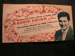 Vintage Old Ad Invitation Coca Cola Coke Eddie Fisher Chamblee Ga March 8 1956