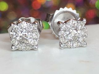 Estate Vintage 14k White Gold Natural Diamond Earrings Wedding Halo Signed Jst