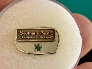 Southern Pacific Railroad 1/10 10k Gold Emerald Transportation Co.  Service Pin.