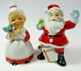 Vintage Santa Claus & Mrs Claus Salt & Pepper Shakers Ceramic Christmas Japan
