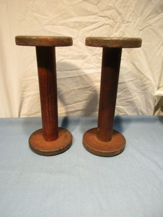 Vintage Yarn Spool Textile Mill Rustic Wood and Steel Candle Holders 2