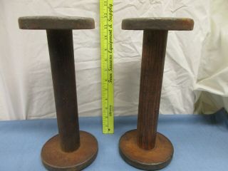Vintage Yarn Spool Textile Mill Rustic Wood and Steel Candle Holders 3