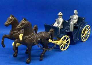 Vintage 1940’s Stanley Toys Cast Iron Horse Drawn Carriage With Man And Woman