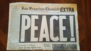 Vintage Newspaper - " Peace " - Wwii Ends 8/15/1945
