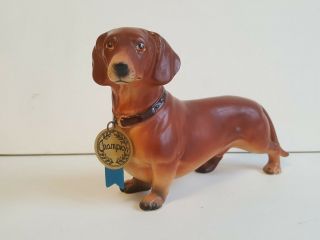 Vintage Ceramic Dachshund Dog Figurine,  National Potteries Napco Champion Series