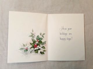 Vintage Mid Century Hallmark Christmas Card Holly Berries Snow 2