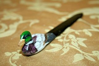 Vintage Hand Carved & Painted 7.  5 " Long Wood Male Mallard Duck Letter Opener