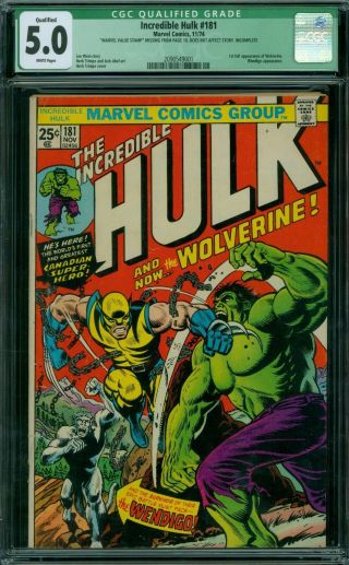 Incredible Hulk 181 Cgc 5.  0 - White Pages - Qualified - Missing Stamp