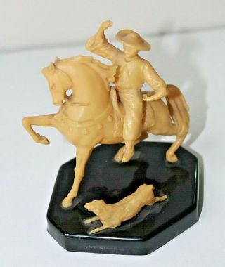 Vintage Plastic Figurine Statue Man On A Horse W Dog,  Western,  Cowboy 3.  5 " Tall