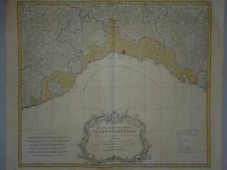 Mappa Geographica Status Genuensis - Coloured Copper Engraving Map - Genoa 1749