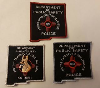 3 Rare Old Defunct Nmsp Mexico State Dps Motor Trans Police Patches K9,  Red