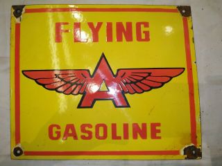 Flying A Gasoline Oil Porcelain Enamel Sign 10 X 12