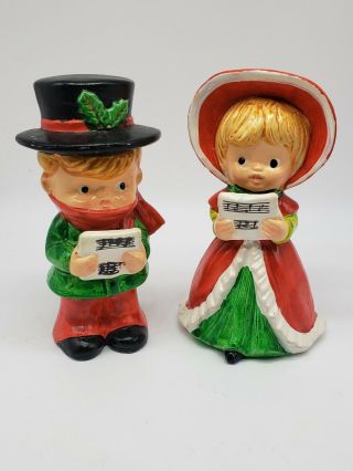1950s Christmas,  Vintage Holiday Decorations Boy And Girl Carolers,  Kitsch Decor