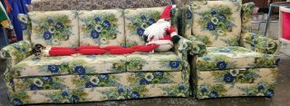 Vtg Ethan Allen Traditional Classics Custo Made Couch & Chair Flowers Turquoise