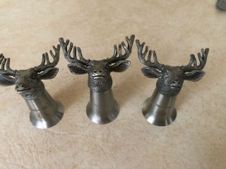 Set Of 3 Jagermeister Pewter Stainless Deer Stag Elk Antlers Shot Glasses