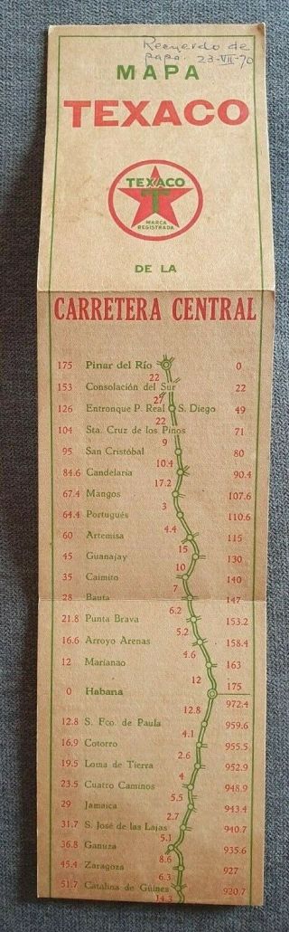 Early Texaco Cuba Cuban Central Road Gas Oil Road Map 1950s