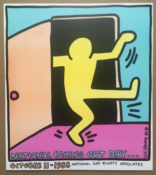 Vintage Keith Haring Poster 1988 National Coming Out Day - Warhol Basquiat Kaws